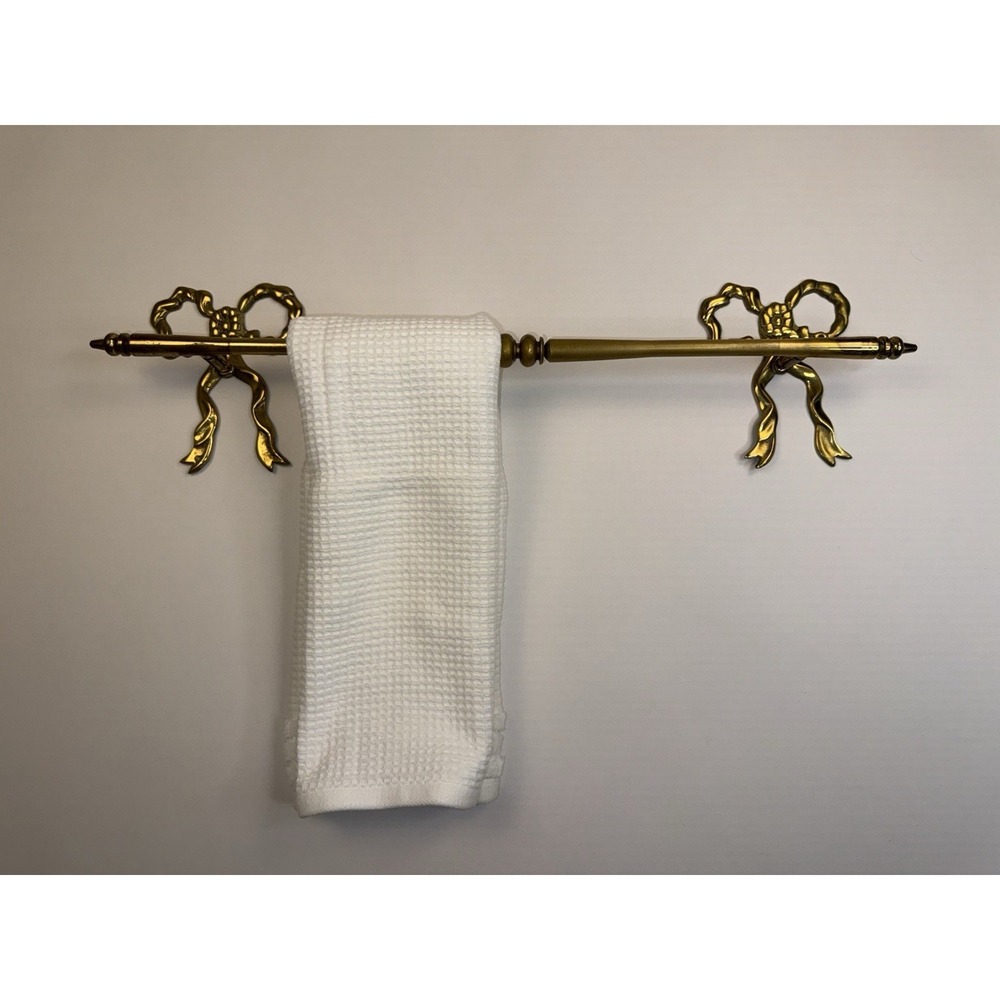 Vintage Brass Towel Rack Bow Ribbon Cottage Core Korea Wall Mount French Country